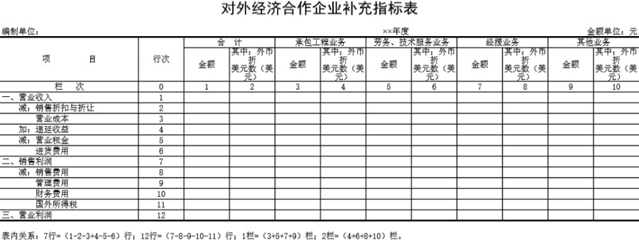 对外经济合作企业补充指标表模板