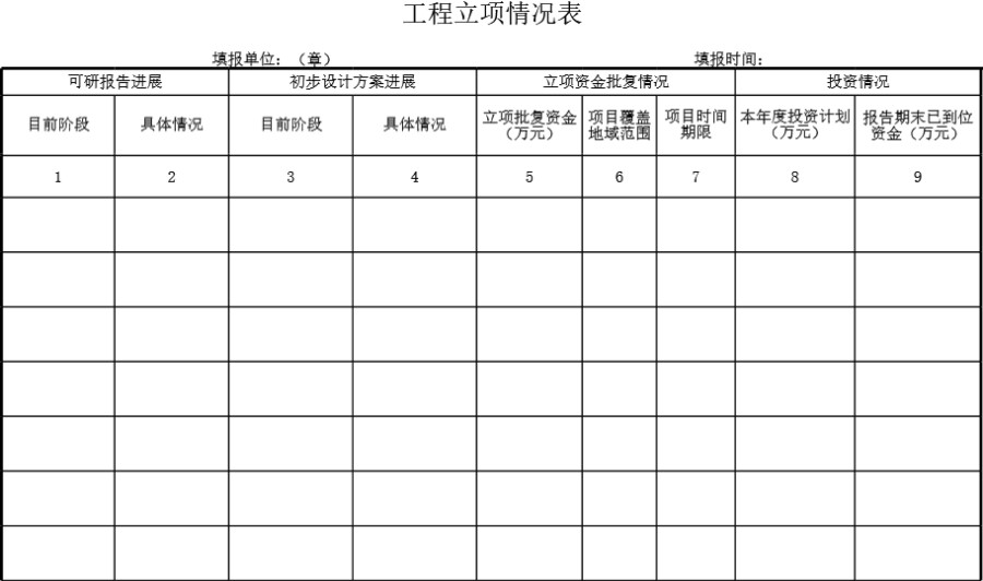 工程立项情况表模板