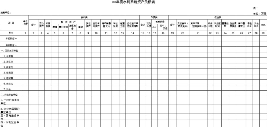 年度水利系统财务表模板