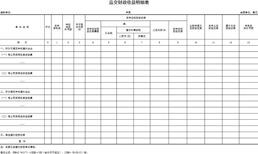 应交财政收益明细表