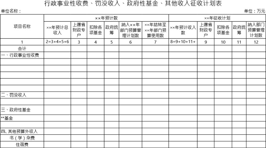 征收计划表模板