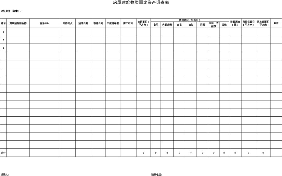 房屋建筑物类固定资产调查表模板