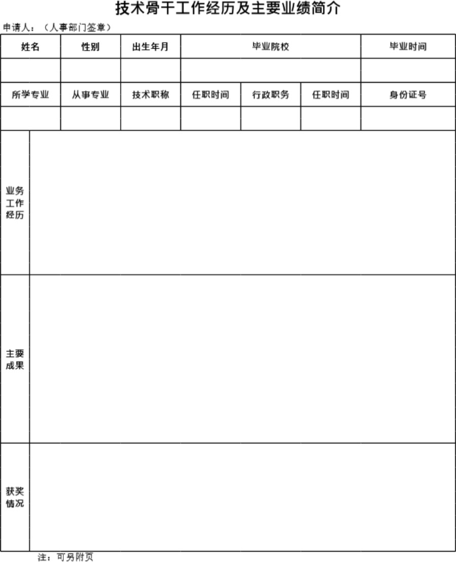 技术骨干工作经历及主要业绩简介