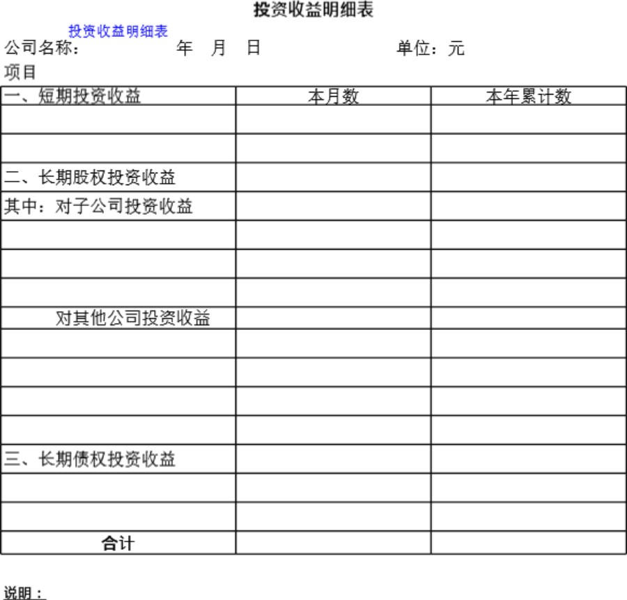 投资收益明细表