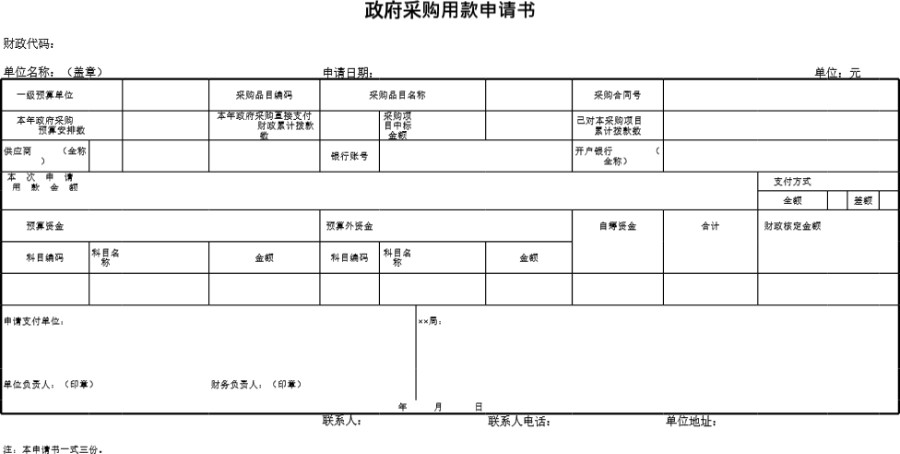 政府采购用款申请书