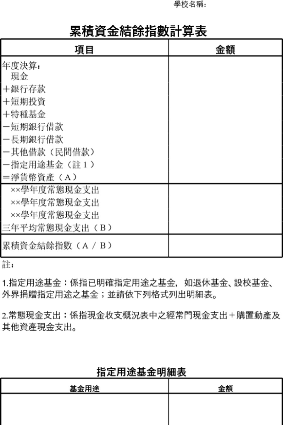 累积资金结算指数计算表模板