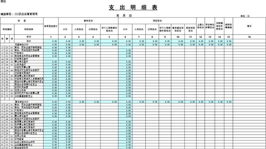 药监支出明细表