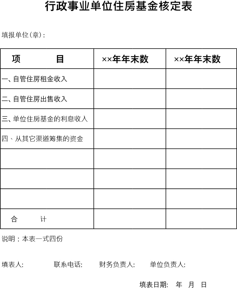 行政事业单位住房基金核定表模板