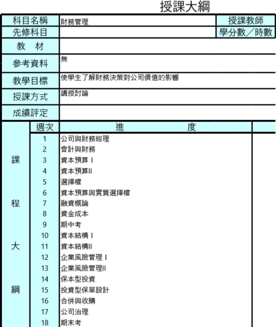 財務管理授課大鋼