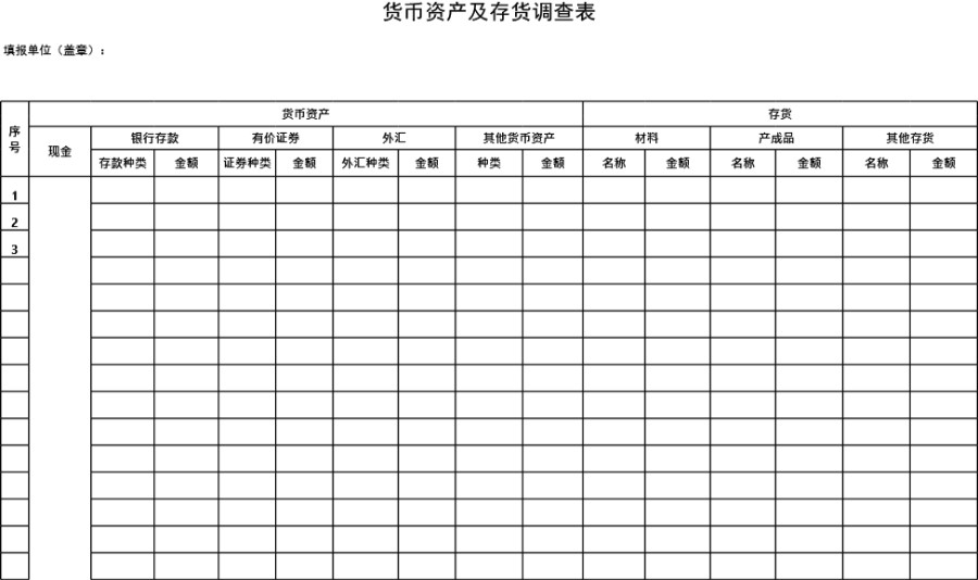 货币资产及存货调查表模板