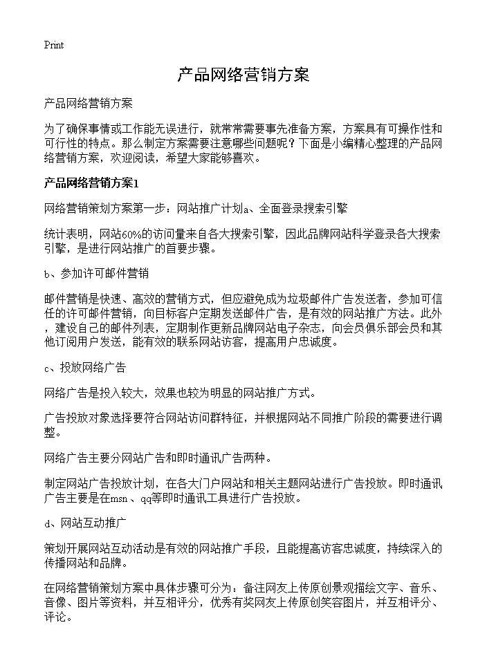 产品网络营销方案