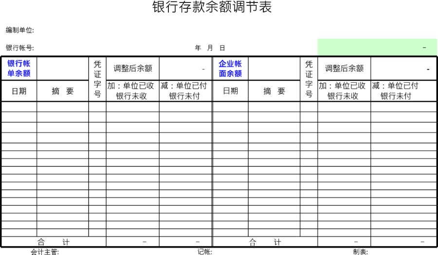 银行存款余额调节表模板