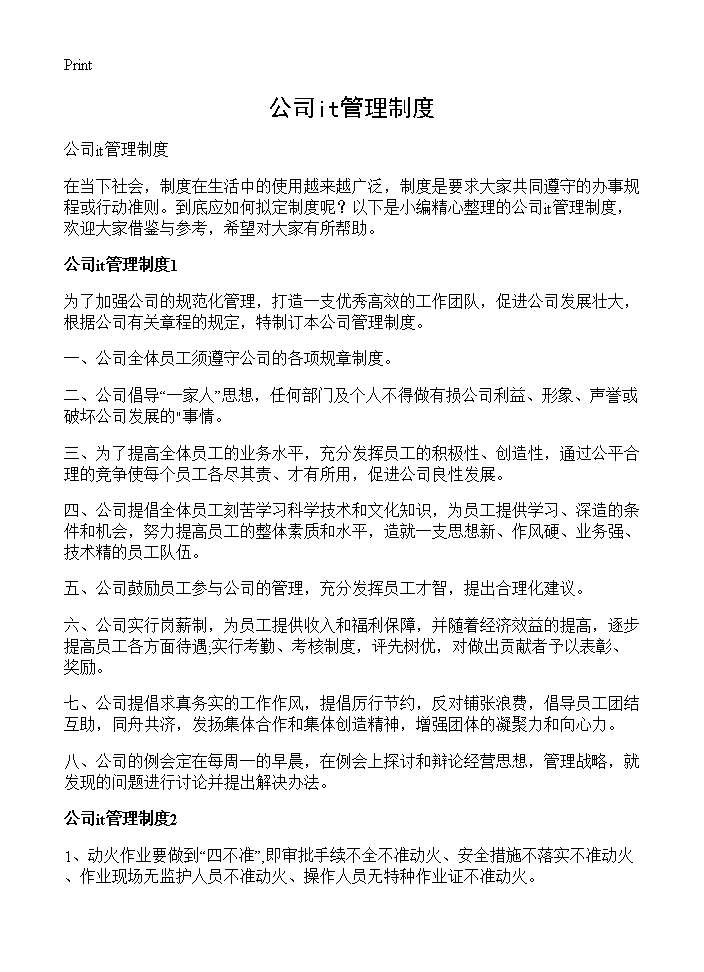 公司it管理制度