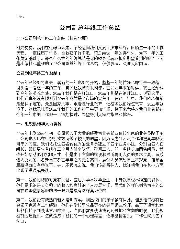 公司副总年终工作总结13篇