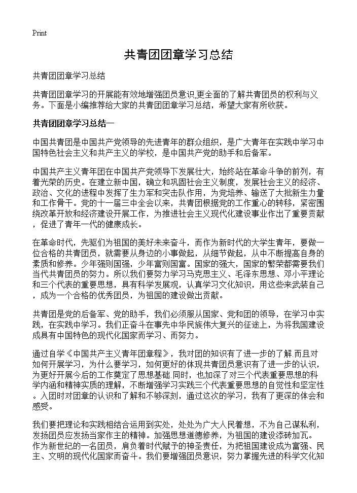 共青团团章学习总结