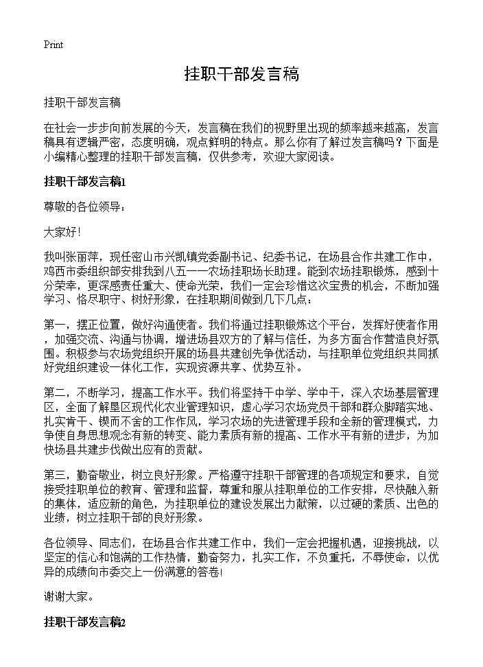 挂职干部发言稿