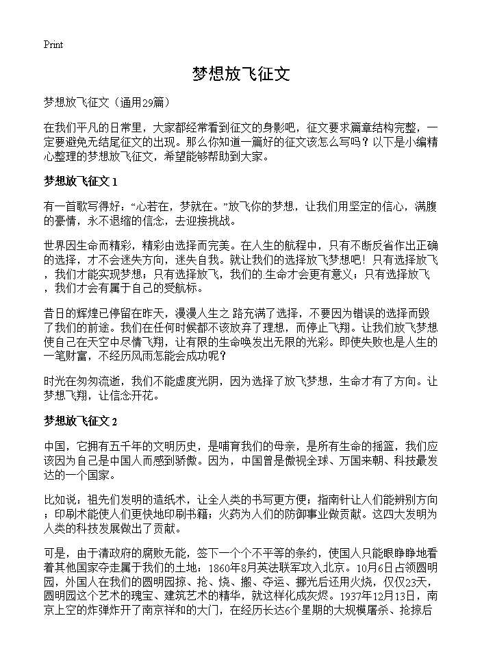 梦想放飞征文29篇