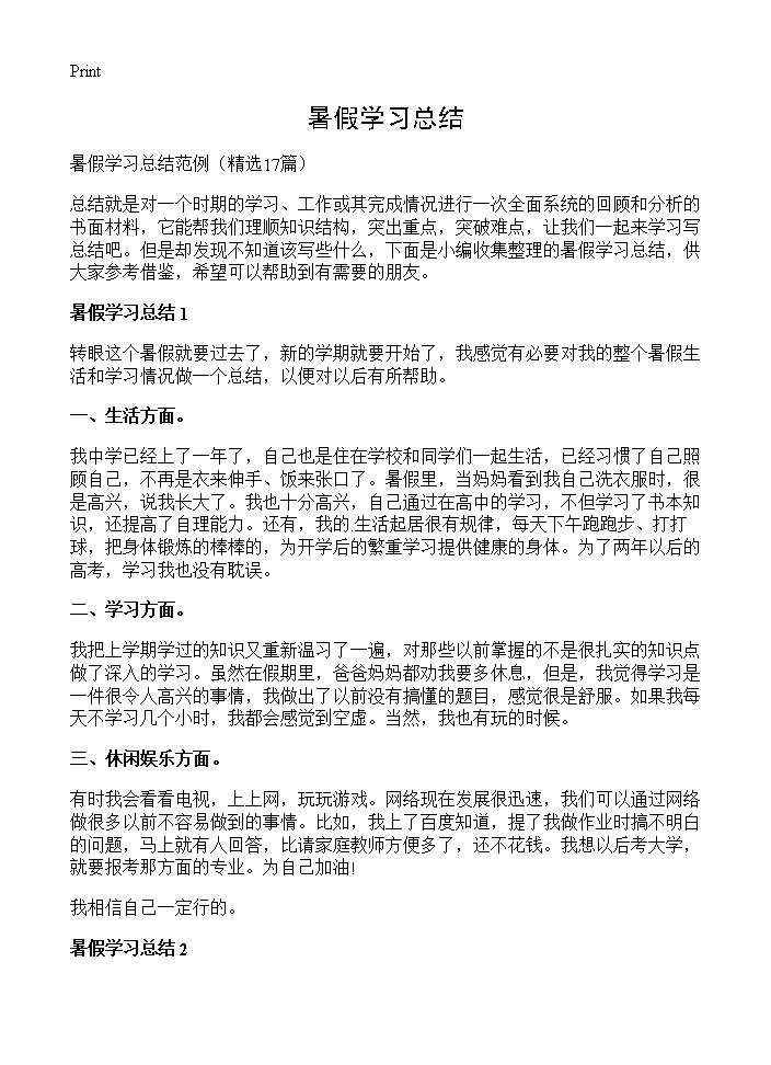 暑假学习总结17篇