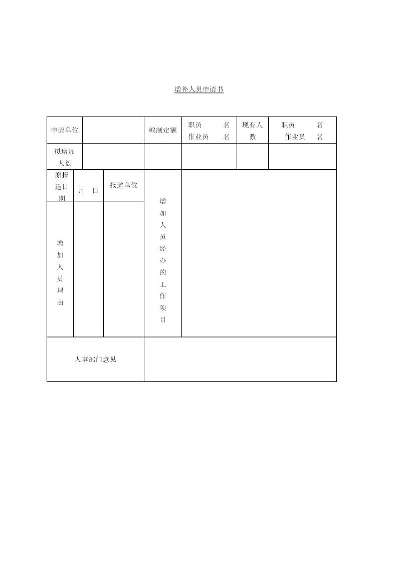 增补人员申请书