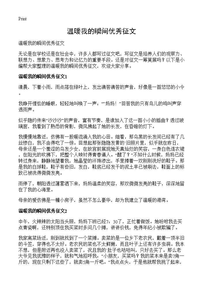 温暖我的瞬间优秀征文