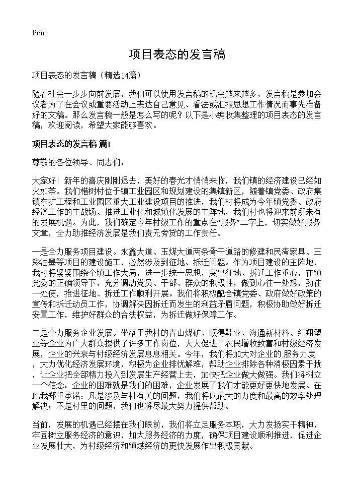 项目表态的发言稿14篇