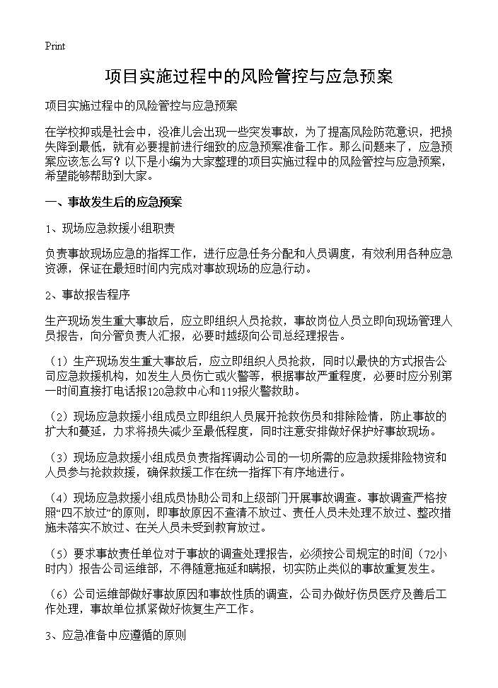 项目实施过程中的风险管控与应急预案