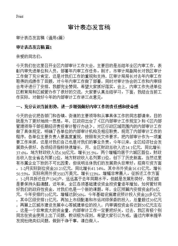 审计表态发言稿6篇