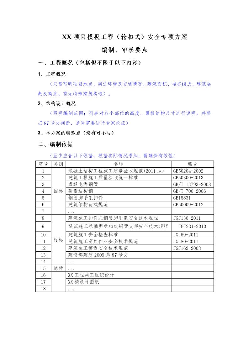 模板工程(轮扣式)安全专项施工方案(编制 审核要点)号