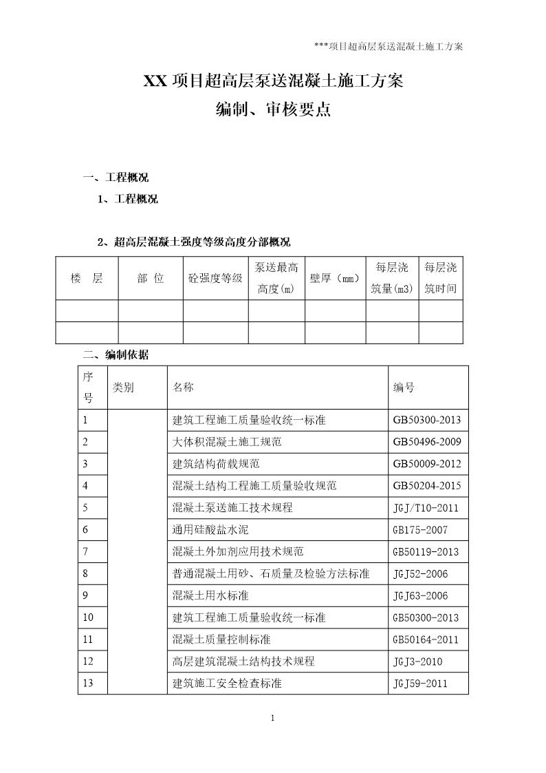 超高层混凝土泵送施工方案编制要点号