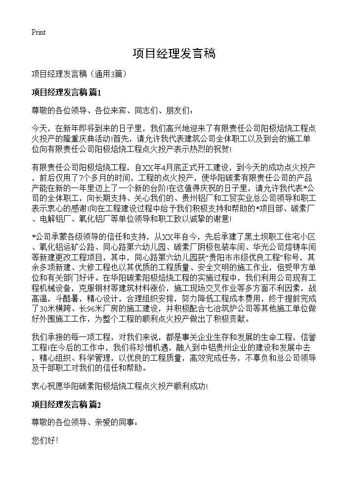 项目经理发言稿3篇