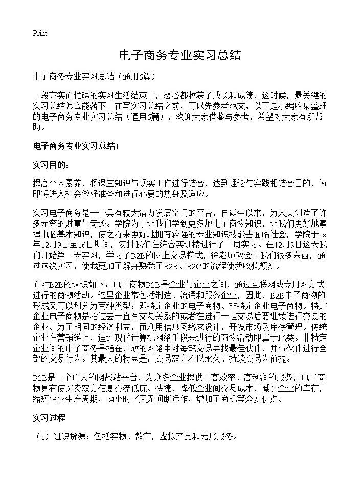 电子商务专业实习总结5篇