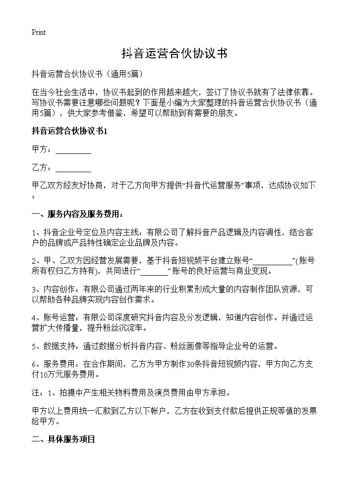 抖音运营合伙协议书5篇