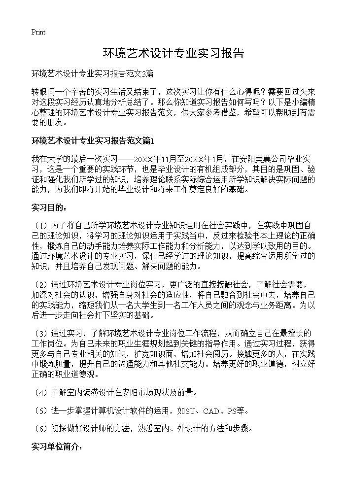 环境艺术设计专业实习报告