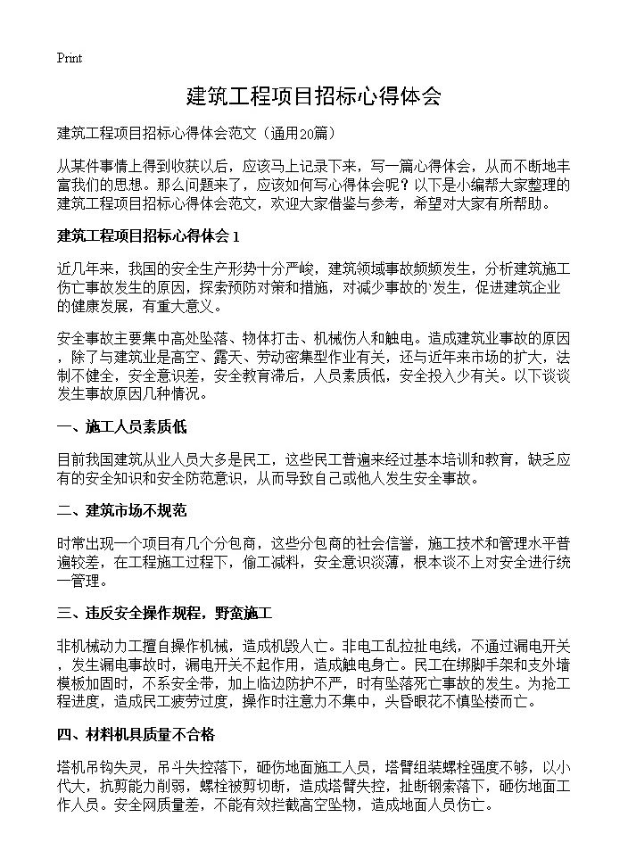 建筑工程项目招标心得体会20篇