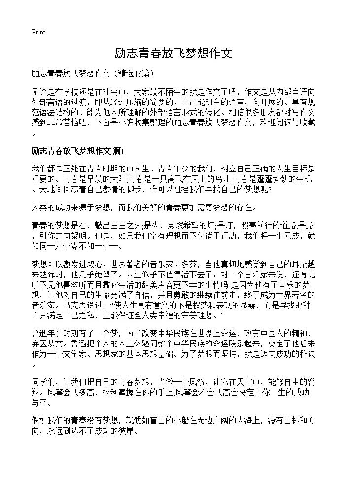 励志青春放飞梦想作文16篇