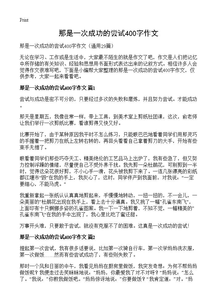 那是一次成功的尝试400字作文29篇