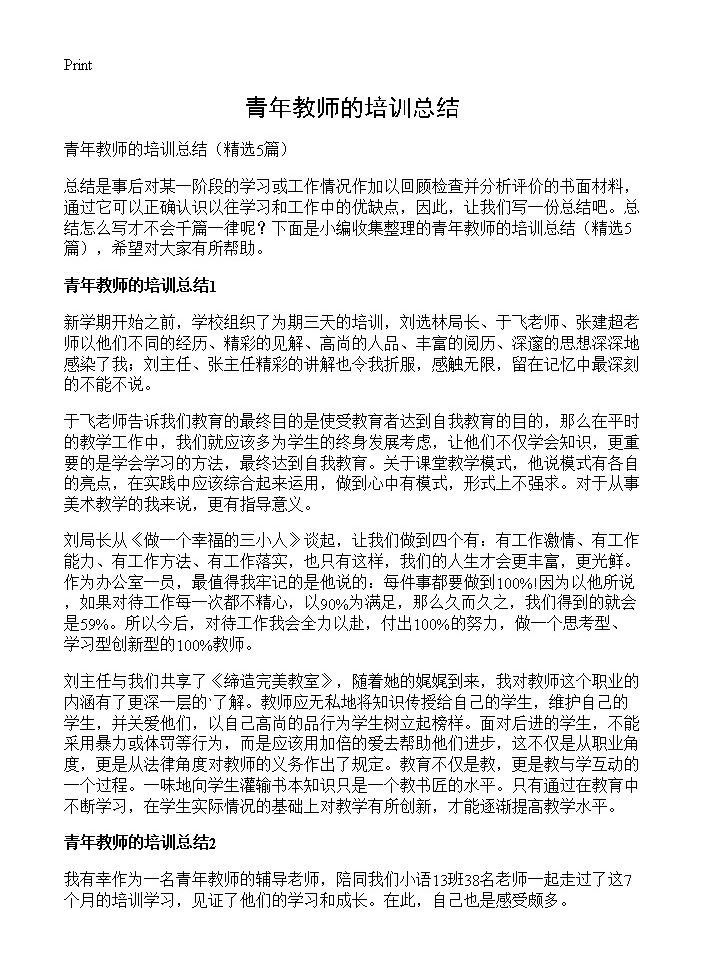 青年教师的培训总结5篇