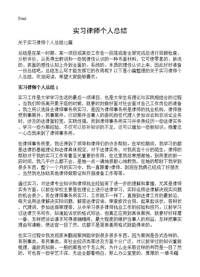 实习律师个人总结