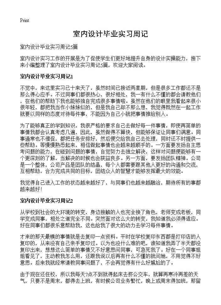 室内设计毕业实习周记