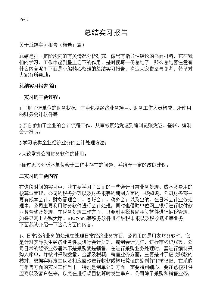 总结实习报告11篇