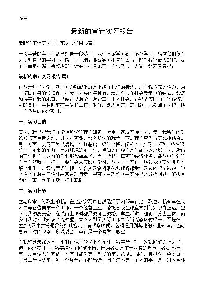 最新的审计实习报告12篇