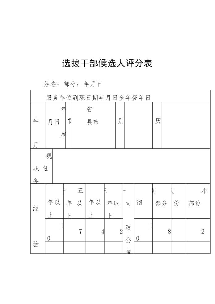 选拔干部候选人评分表