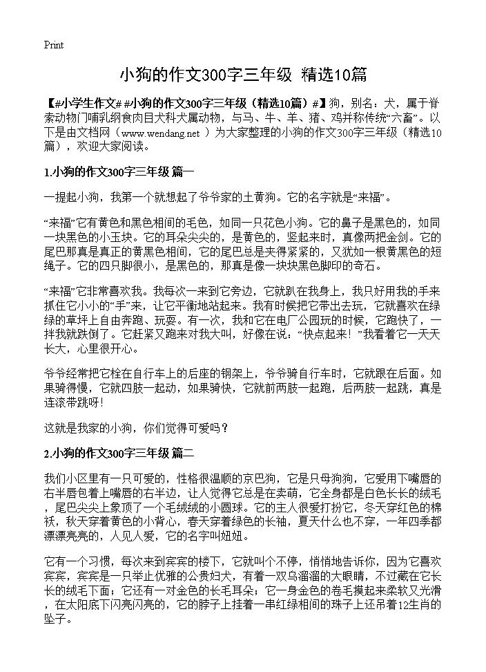 小狗的作文300字三年级10篇