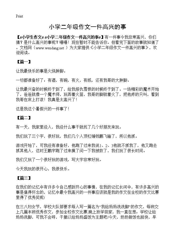 小学二年级作文一件高兴的事