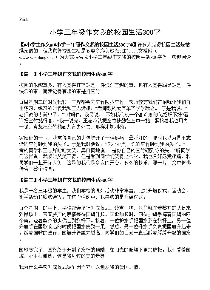 小学三年级作文我的校园生活300字