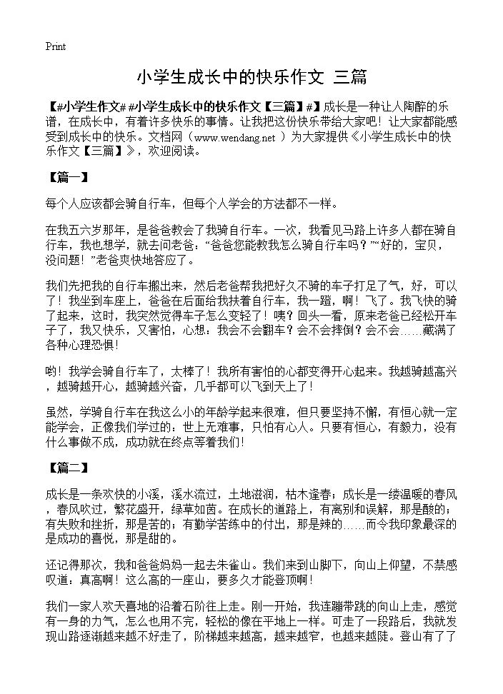 小学生成长中的快乐作文