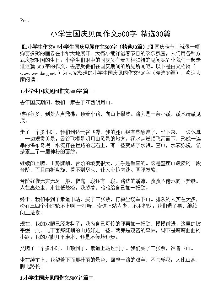 小学生国庆见闻作文500字30篇