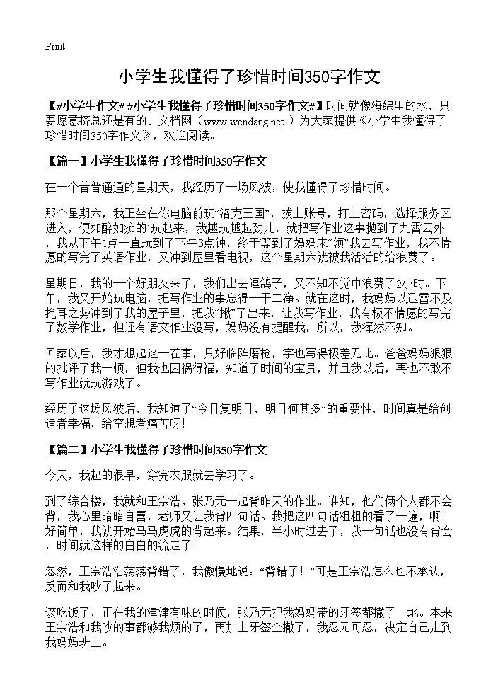 小学生我懂得了珍惜时间350字作文