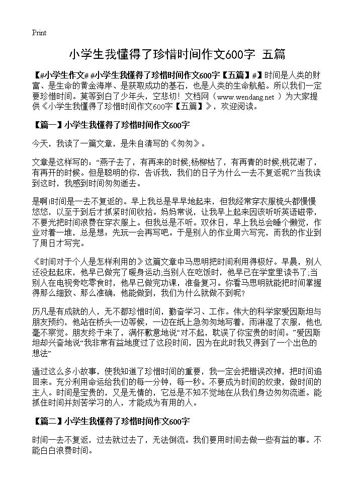 小学生我懂得了珍惜时间作文600字