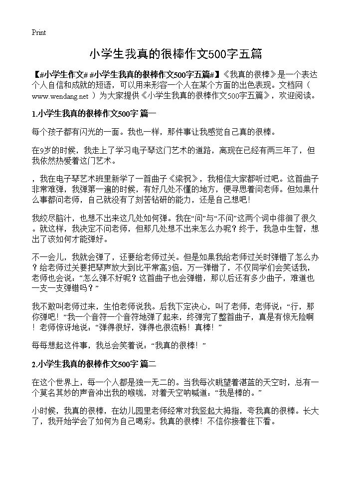 小学生我真的很棒作文500字五篇